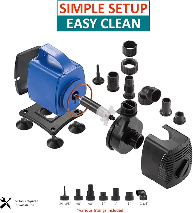 1981 GPH Submersible Pump(7500L/H,75W) Ultra Quiet Adjustable Amphibious Internal External Water Pump for Pond,Aquarium,Fish Tank,Fountain,Hydroponics,Statuary,Sump Pump - 7 Pcs