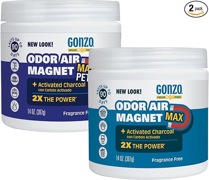 Gonzo Natural Magic Odor Air-Magnet with Activated Charcoal - 14 Ounce (2 Pack) - Odor Eliminator for Car Closet Bathroom and Pet Area Captures and Absorbs Smoke Odors