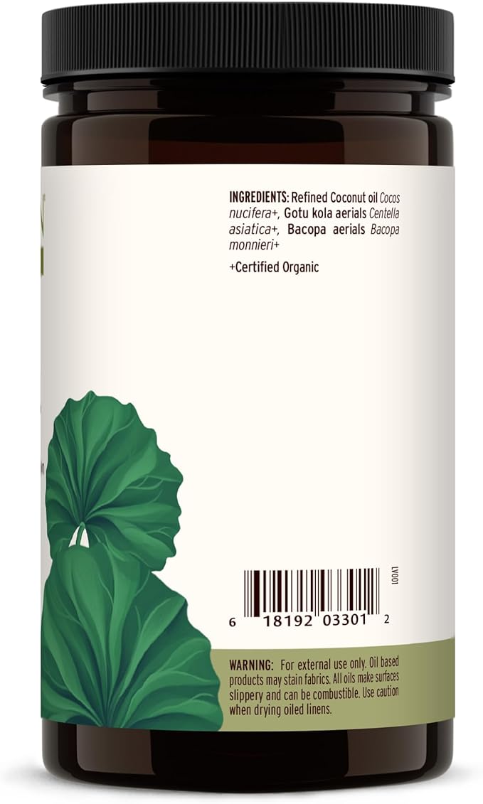 Banyan Botanicals Brahmi Oil in Coconut Base – Organic Ayurvedic Massage Oil with Gotu Kola and Bacopa ­­– Calming Massage Oil for Focus & Relaxation – 30 oz – Non GMO Sustainably Sourced Abhyanga Oil