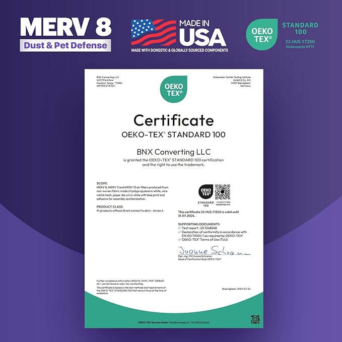 BNX TruFilter 24x24x1 Air Filter MERV 8 (4-Pack) - MADE IN USA – Air Conditioner HVAC AC Furnace Filters for Dust, Pet, Mold, Pollen MPR 600 – 700 & FPR 5 (Actual Size: 23.38 x 23.38 x 0.75 Inches)