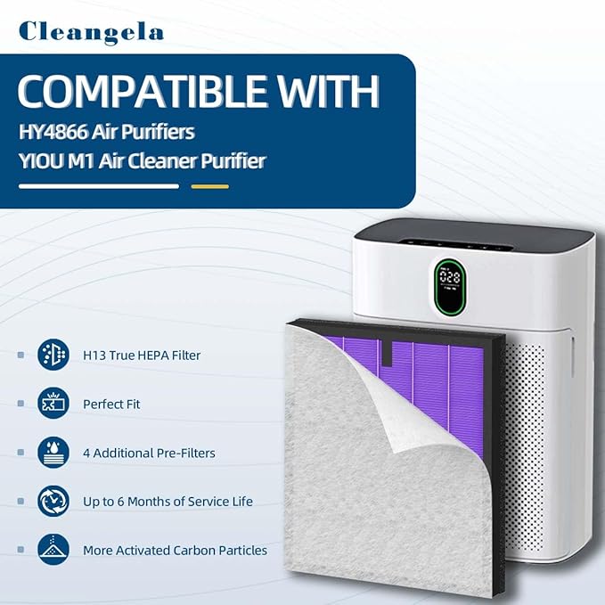 4 Pack HY4866 Air Purifier Replacement Filter for MORENTO HY4866, WESTHEY HY4866, YIOU M1 Air Cleaner Purifiers, HY4866 Filter Replacement Multifunction Version Air Purifier Filters + 1 Cleaning Brush