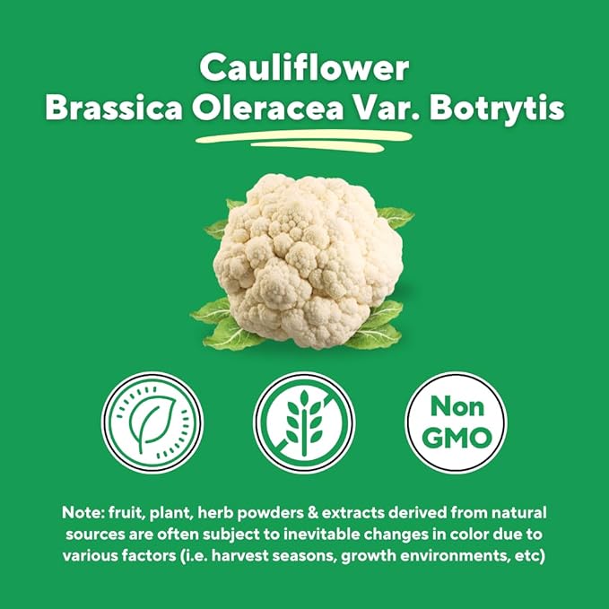 Organic Cauliflower Superfood Veggies Powder Supplement - Natural Sulforaphane, Vitamins, Minerals for Digestion, Energy, Antioxidant Support - 120 Vegetable Capsules, Non-GMO, Gluten-Free