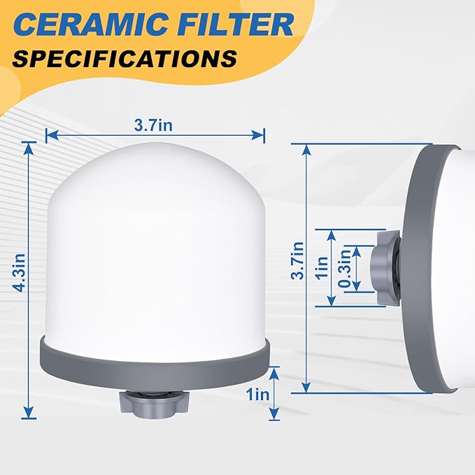 Replacement Ceramic Dome Water Filter with Coconut Shell Activated Carbon， 0.2 to 0.5 micron for Countertop Water Filter System 4PACK