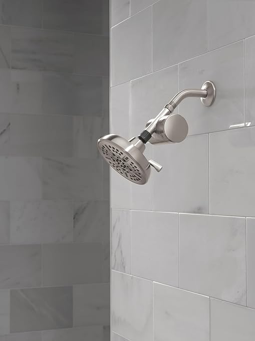 Delta Faucet 8-Setting Shower Head Satin Nickel with Clarifi Standard Shower Filter Attachment with Filter