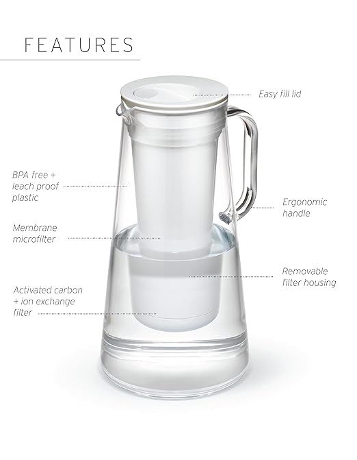 LifeStraw Home – Water Filter Pitcher, 7-Cup, Wisteria, BPA Free Designed for Everyday Protection Against Bacteria, parasites, microplastics, Lead, Mercury, PFAS, and a Variety of Chemicals