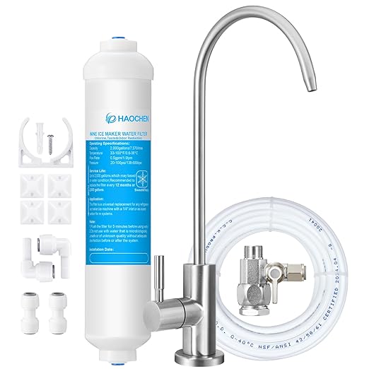 Under Sink Water Filter - Water Filter with Faucet and Feed Valve for Home Bar and Washbasin,Reduce Chlorine,Bad Taste&Odor,A Perfect Choice for Countertop Ice Maker,Coffee Maker and Skin Care