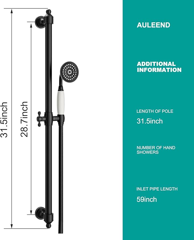 Shower Slide Bar Handheld Shower Head with Hose，shower slide bar,adjustable height shower head (C-retro, Matte Black)