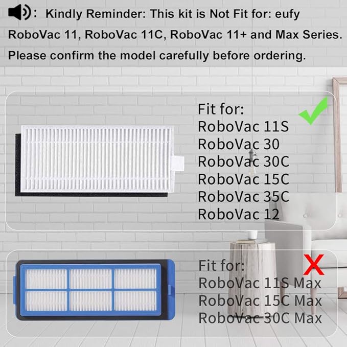 Eufy Replacement Parts Kit for RoboVac 11S, 30, 30C, 15C, 12, 35C - Robot Vacuum Cleaner Accessory Kit: 6 Filters, 6 Side Brushes, 1 Main Brush, 1 Pre-Filter