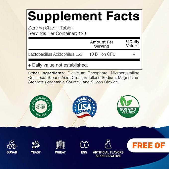 Vitamatic Acidophilus Probiotic - 10 Billion CFU - 5X Potency - Daily Probiotic Supplement, Supports Digestive Health - 120 Tablets