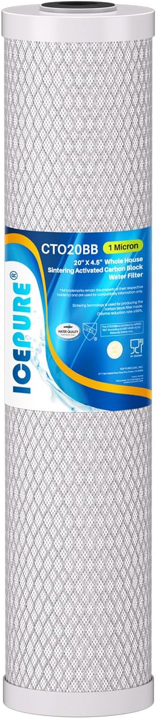 ICEPURE 1 Micron 20" x 4.5" Whole House CTO Coconut Shell Activated Carbon Water Filter Cartridge Replacement for FC25B, EPM-20BB, CB-BB-20, DB20P, EP-20BB, CTO-F20B-5, F3WGB32BM, 155783-43, 1 Pack