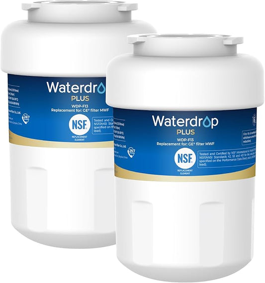 Waterdrop Plus WDP-F13 𝐑𝐞𝐝𝐮𝐜𝐞 𝐏𝐅𝐀𝐒 Replacement for GE® MWF®, HDX FMG-1, MWFP, MWFA, RWF1060, Kenmore® 469991 Refrigerator Water Filter, 2 Pack (Package May Vary)