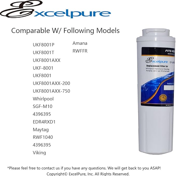 UKF8001 Replacement for Whirlpool FILTER 4, EDR4RXD1, 4396395, WRX735SDBM00, RWF0900A, EFF-6007A, MFI2568AES, MFI2569VEM, RFC0900A, WF295, PURICLEAN II, Refrigerator Water Filter, 1PACK