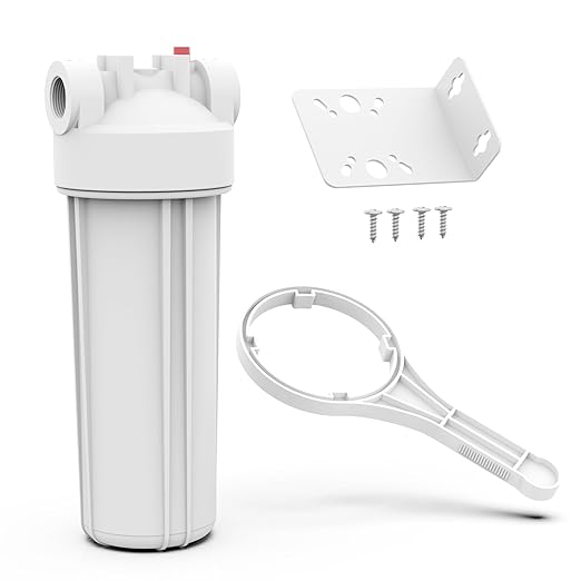 FHW10 Whole House Water Filter Housing, Fit 10"x2.5" Sediment etc Filters for Well and City Water, Pre-Filtration System for Home, 3/4" NPT Port, Pressure Release