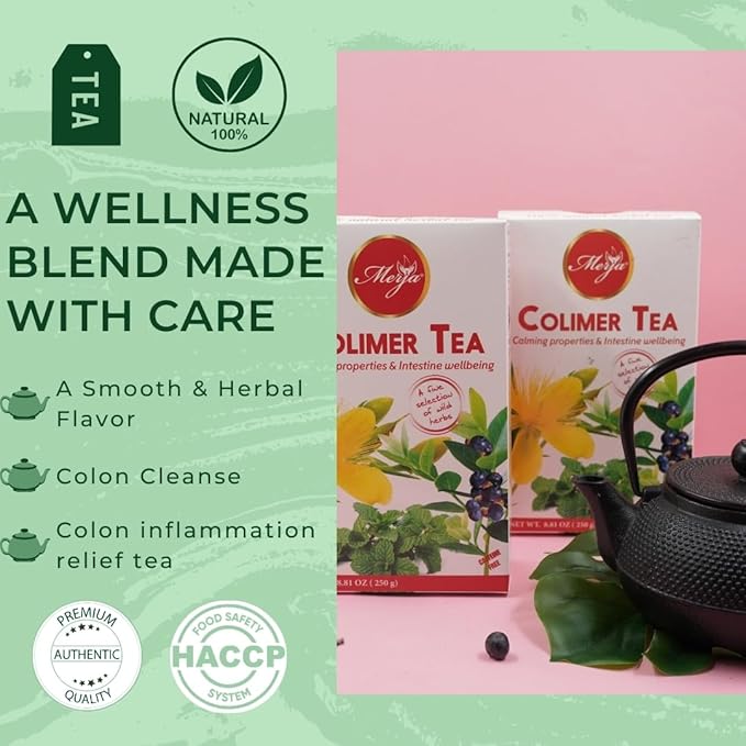 Merja Herbs Colimer Tea - Colon Support & Cleanse & Detox - Helps in Constipations - Caffeine Free - 100% Natural & Premium Quality 250gr 8.82 oz