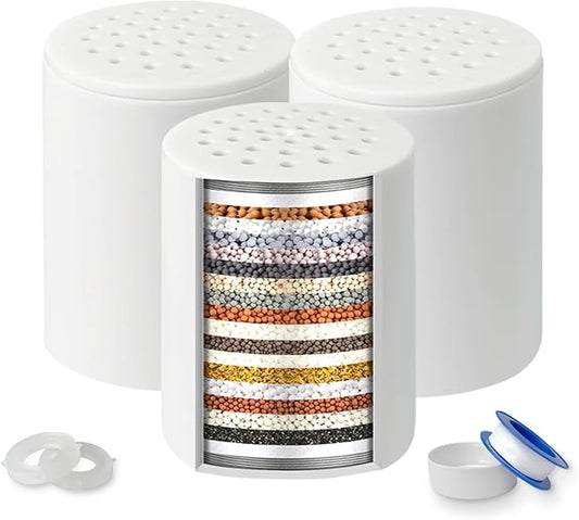 3 Pack Shower Filter Replacement Cartridge, 20 Stage Shower Filter for Hard Water, Compatible with Any Similar Design, Reduces Chemicals & Chlorine, High Output