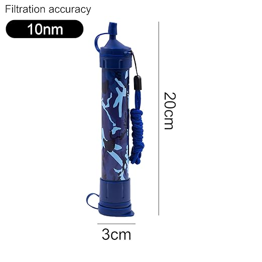 Water Filter Camping, Personal Backpacking Water Filter Straw Portable for Hiking Travels (Blue Camouflage)