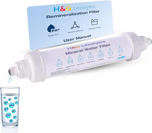H&G Lifestyles Remineralization Filter,Water Remineralizer for Reverse Osmosis, Mineral Water Filter with 1/4" Quick Connect Thread, Restore Essential Minerals for RO Water System,1,500 Gallons
