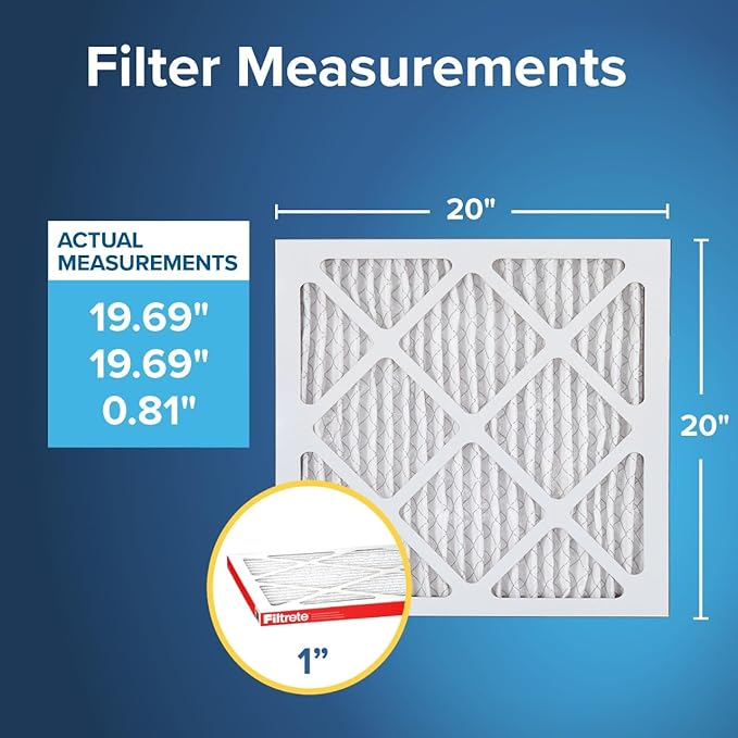 Filtrete 20x20x1 AC Furnace Air Filter, MERV 11, MPR 1000, Micro Allergen Defense, 3-Month Pleated 1-Inch Electrostatic Air Cleaning Filter, 6 Pack (Actual Size 19.69 x 19.69 x 0.81 in)