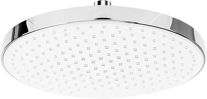 SparkPod 10 Inch Round Rain Shower Head - Ceiling or Wall Mount Rainfall Shower Head - Large Coverage Showerhead - Brass Ball Joint with 360° Adjustment - 1-Min Install (Chrome and White)