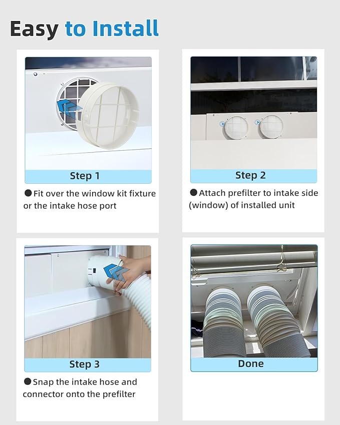 Washable Hose Pre-Filter for Portable Air Conditioner, 5’’ Diamiter 1 Pack White