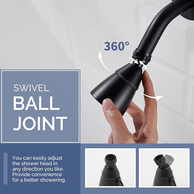 Angle Simple Shower Head, Brass High Flow Shower Spray Head, Adjustable Angle and Water Flow, G 1/2, Matte Black