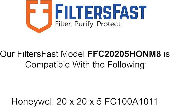 Filters Fast Compatible Replacement for Honeywell 20x20x5 Air Filter MERV 8 FC100A1011 Pleated AC Furnace, Actual Size: 19.75 x 19.875 x 4.375, 2-Pack