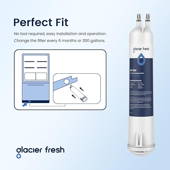 GLACIER FRESH Compatible with 4396841 Refrigerator Water Filter, EDR3RXD1, KAD3RXD1, WHR3RXD1, 4396841, 4396710, Filter 3, 46-9083,46-9030 Refrigerator Water Filter & w10311524 Air Filter, 2+3 Packs