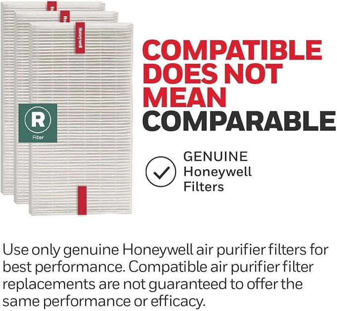 Honeywell HEPA Air Purifier Filter R, 3-Pack for HPA 100/200/300 and 5000 Series - Airborne Allergen Air Filter Targets Wildfire/Smoke, Pollen, Pet Dander, and Dust