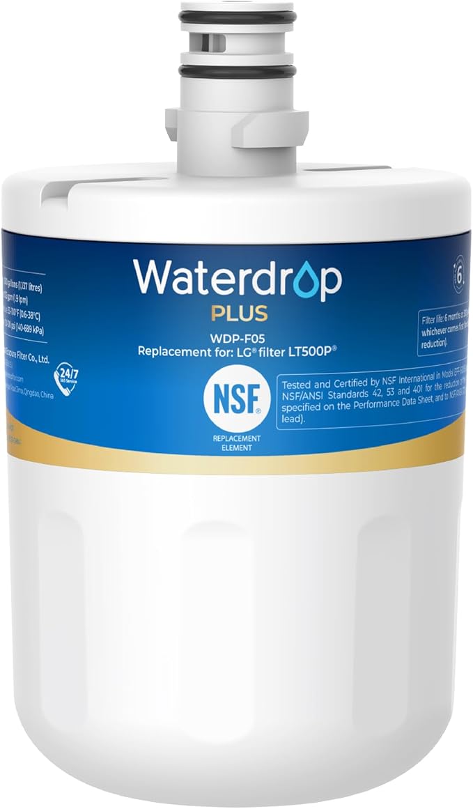 Waterdrop Plus 5231JA2002A NSF 401&53 Refrigerator Water Filter, Reduce PFAS, Replacement for LG® LT500P®, ADQ72910911, ADQ72910901, Kenmore 9890, GEN11042FR-08 (Package May Vary)