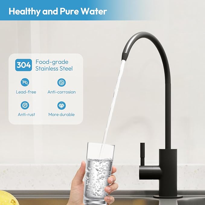 Reverse Osmosis Faucet, Filtered RO Drinking Water Faucet for Kitchen Sink, Non-Air Gap, 360-degree Rotation, Lead-Free, 304 Stainless Steel, Matte Black