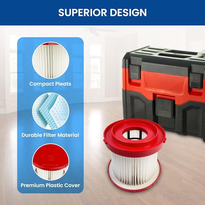 2 Pack 49-90-1900 Replacement HEPA Filter Compatible with Milwaukee Cordless M18 Vacuum 0780-20 0880-20, with 6 Foam Sleeve Filters 1 Brush