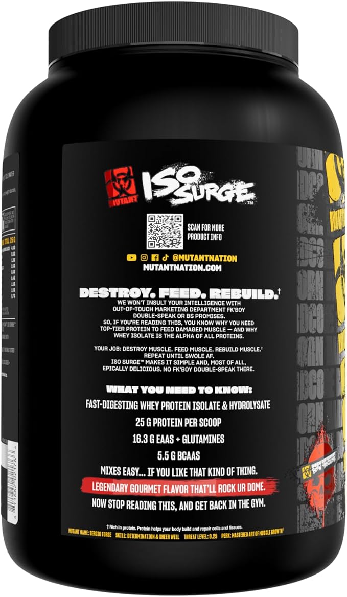 Mutant ISO Surge Whey Protein Isolate Powder Acts Fast to Help Recover, Build Muscle, Bulk and Strength, 1.6 lb - Strawberry Milkshake