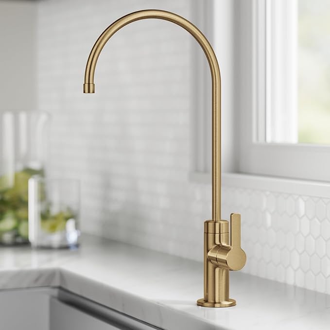 KRAUS Oletto Single Handle Drinking Water Filter Faucet for Reverse Osmosis or Water Filtration System in Brushed Brass, FF-103BB