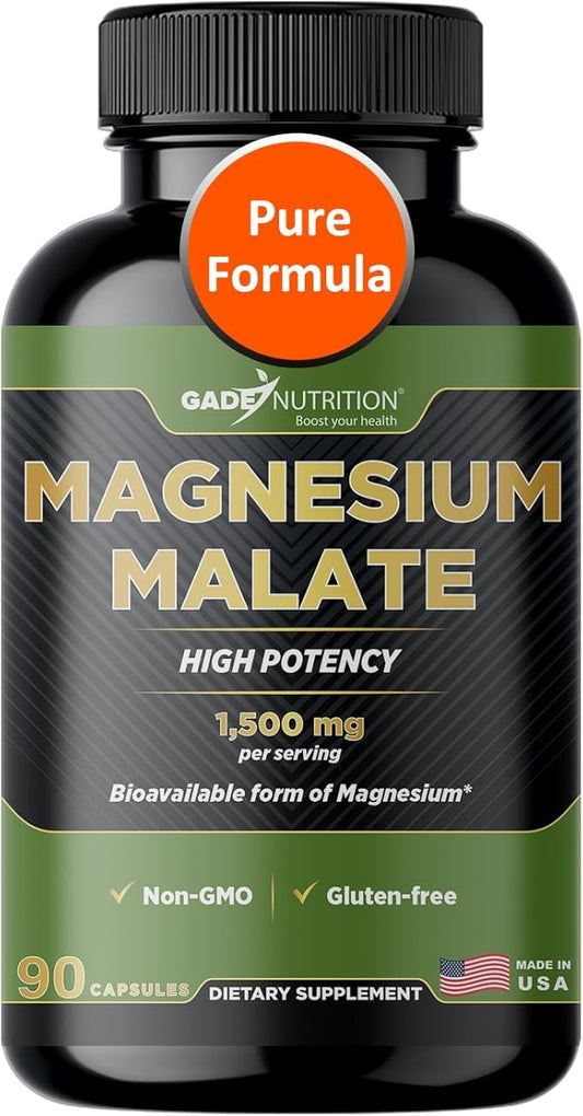 Gade Nutrition Magnesium Supplement as Magnesium Malate | Vegetable Capsules 1,500 mg Made with Calm Magnesium Powder | Magnesium Complex Made in USA