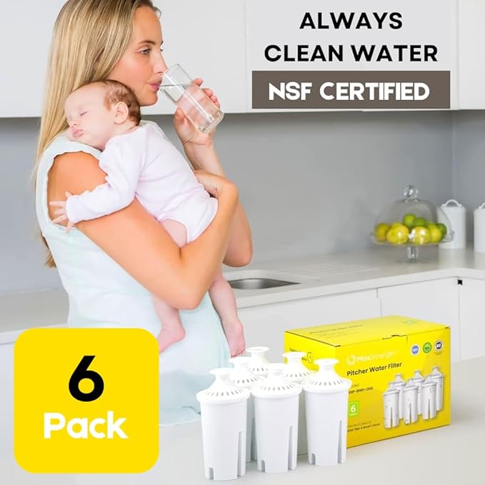 Water Filter Replacement for Brita® Pitchers & Dispensers, Classic OB03, Mavea® 107007, 35557 & More, NSF Certified Water Pitcher Filter, 1 Year Supply, Fits Brita & Mavea, 6 Count