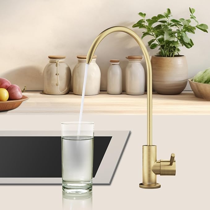 Brass Reverse Osmosis Faucet, Sink Water Filter System, Suitable for Most Reverse Osmosis or Water Filtration Systems, Kitchen bar Sink Drinking Faucet (Brushed Gold)