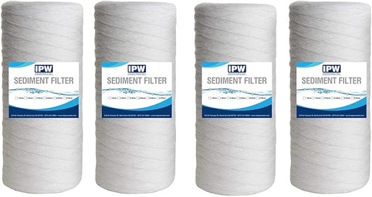 IPW Industries Inc. 4-Pack 5 Micron Whole House Sediment Water Filter - 10" x 4.5" String Wound Water Filter - Fits Most 10" Water Cartridge Housings