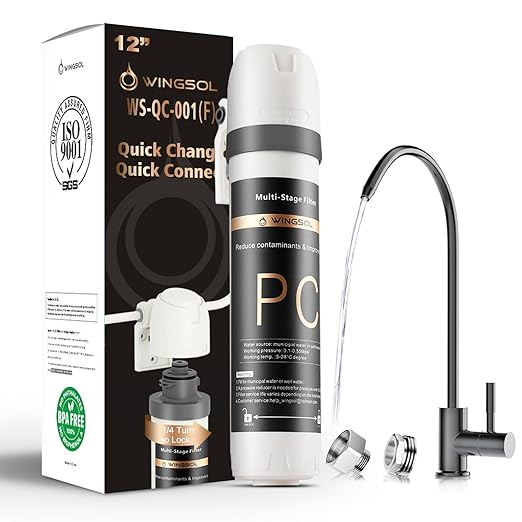 WINGSOL Under Sink Water Filter System with Faucet, Anti-Clogged Design, Reduces PFAS, Lead, Chlorine, Bad Taste, Sediment, NSF/ANSI 42&53, 8K Gallons, Easy Installation, Black Faucet