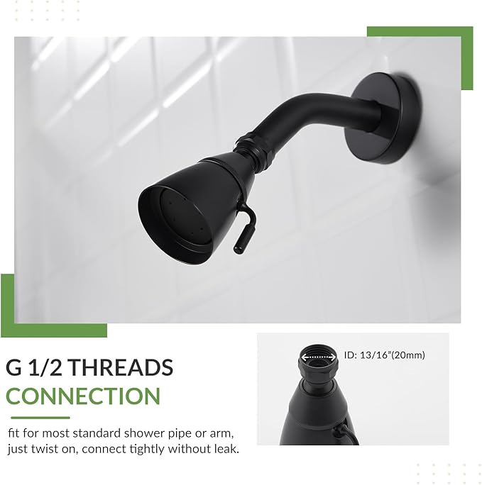 APLusee Matte Black High Flow Replacement Shower Head, Metal Brass Flexible Bathroom Shower Sprayer