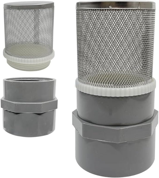 1.5" Stainless Steel Filter Cover Connected to 1.5 inch/DN40 Grey PVC Filter Water Pipe, Suction Strainers Used to Remove Debris and Reduce Solid Entry（1pcs）