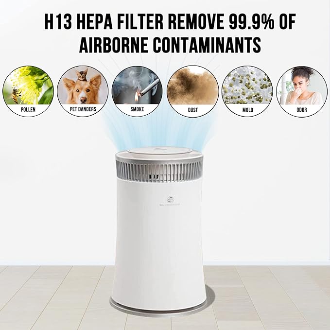 Air Purifier for Home Large Room – Covers Up to 500 Sq Ft, 5-in-1 HEPA Filter System for Allergies, Pets, Smoke, Remove Dust & Odor – Quiet Sleep Mode, High Filtration Efficiency – SILVERONYX, White