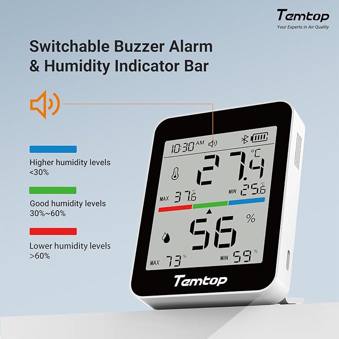 Temtop M10+ Air Quality Monitor T1 Themometer Combo, 6-in-1 CO2, PM2.5, VOC Detection with Humdity Meter