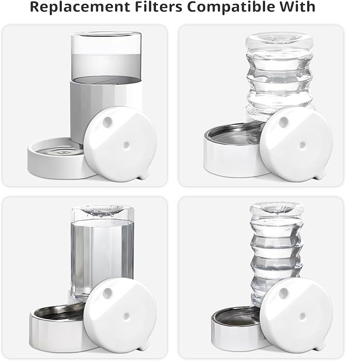 Gravity Pet Water Fountain Filters, Automatic Pet Waterer Replacement Filters for 3.6L/4.6L/6L/8L Dog Water Dispenser(4 Filters with 1Brush)