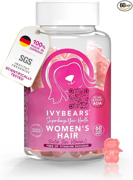 Women’s Hair Vitamin Gummies with Complex Biotin, Collagen, Folic Acid, Vitamin B7, and Keratin for Hair, Skin & Nails - Vegan Hair Growth & 100% Vitamin Boost - 60 Count, 1 Month Supply