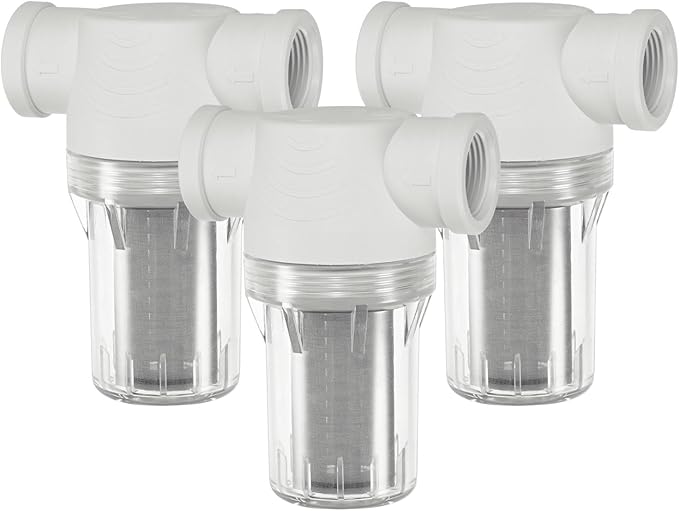 3-Pack Water Pump Strainer with 100 Mesh Stainless Steel Filter Screen, 3/4" Inch Female NPT in-line Strainer for Garden Hose Outdoor RV Water Tank Pressure Washer [White]