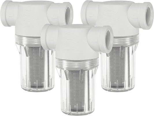 3-Pack Water Pump Strainer with 100 Mesh Stainless Steel Filter Screen, 3/4" Inch Female NPT in-line Strainer for Garden Hose Outdoor RV Water Tank Pressure Washer [White]