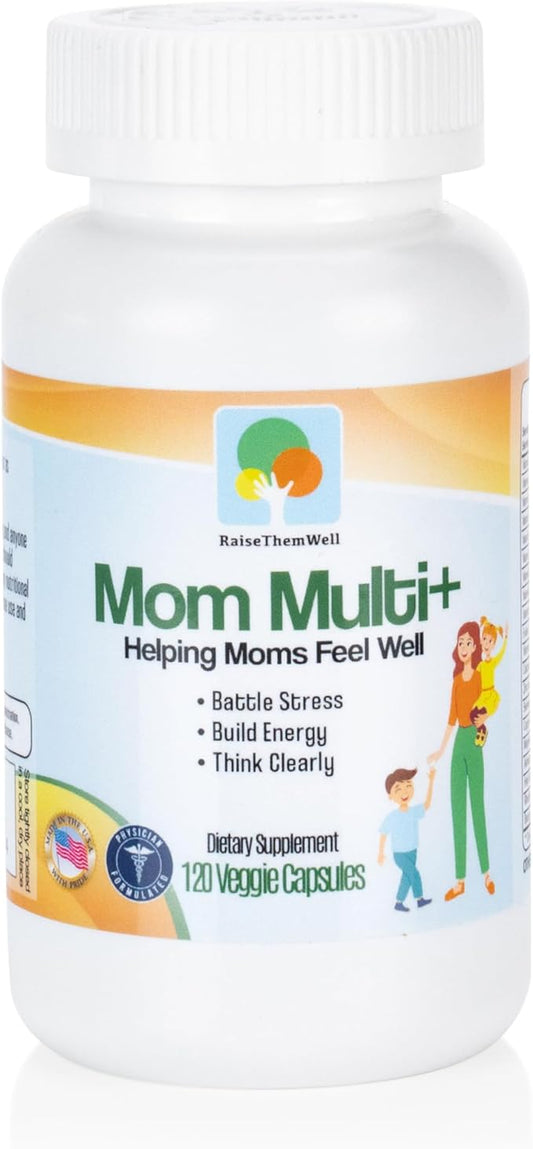 Mom Multi+ Daily Multivitamin for Women with Active Folate, Adaptogens & Bacopa, Energy, Stress & Cognitive Support, 120 Veggie Capsules