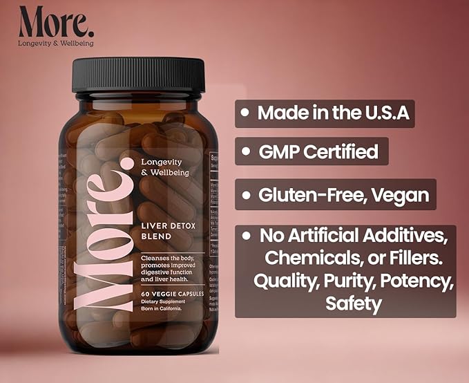 More. Longevity & Wellbeing Liver Support & Cleanse – Potent Extract-Based Formula with Antioxidants and Amino Acids – Liver Health & Digestive Balance – 60 Capsules (Made in USA)