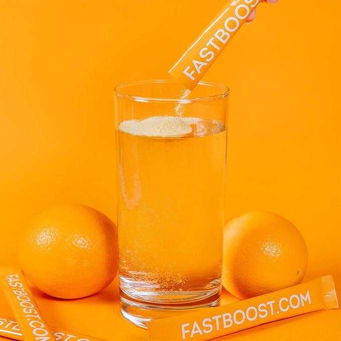 FAST BOOST Energy & Hydration Drink Mix - Orange | Sugar Free Electrolyte Powder Packets with Antioxidants, Green Tea Extract, B Vitamins, Vitamin C & E | 14 Stick Packs