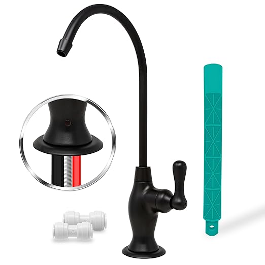Airgap RO Faucet Reverse Osmosis Drinking Water Filtration System Water Dispenser Spout (Matte Black) with Pre-Inserted Tubing and Faucet Wrench. Vase Style. NSF Certified.